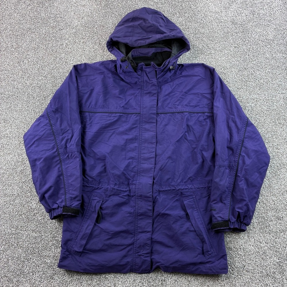 Vintage Eddie Bauer Rain Jacket Women's Medium Purple Nylon Hooded Parka Coat